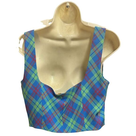 KITRI Women's Ines Check Sleeveless Top in Blue NWT Size US 10 - Picture 6 of 11